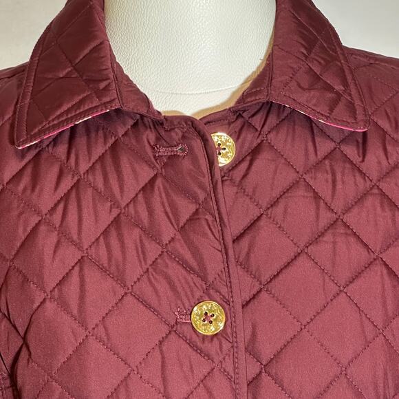 C. Wonder Burgundy Quilted Puffer Jacket Coat Button Front Womens Size Small S - Picture 6 of 12